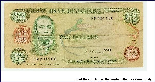 JAMAICA $2 DOLLARS. Banknote