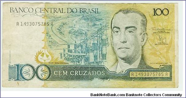 NICE 100 CRUZADOS NOTE FROM BRASIL. Banknote