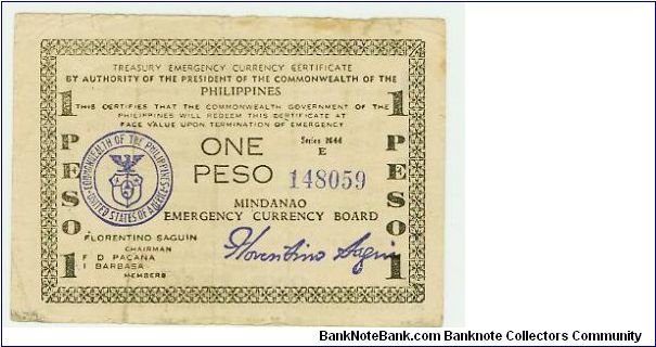 WWII PHILIPPINES 1 PESO GUERILLA/EMERGENCY NOTE. Banknote