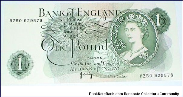 JB Page signature. 1 Pound. HZ last series. Banknote