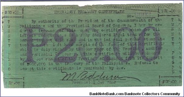 S-170 Extreamely Rare 20 Peso note. Banknote