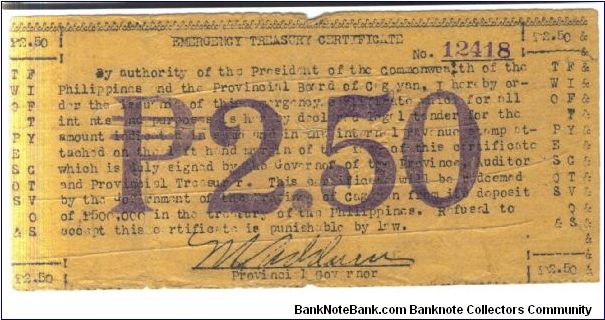 S-166 Extreamely Rare 2.50 Peso note. Banknote