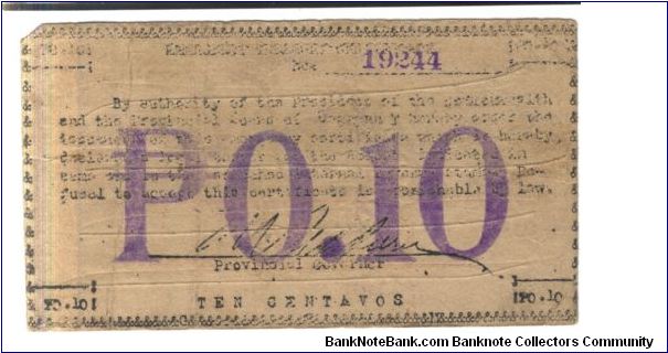 S-161 Extreamely Rare .10 Centavo note. Banknote
