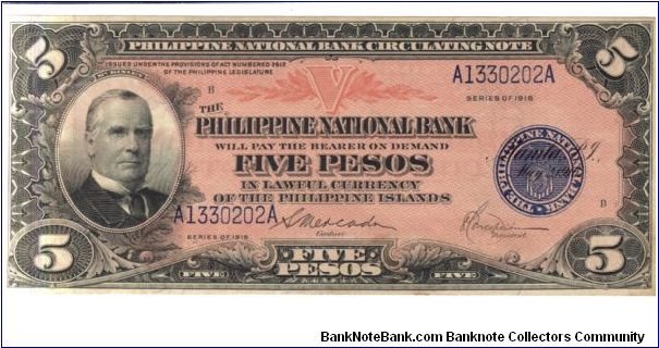 PI-46 1916 5 Peso note. Banknote