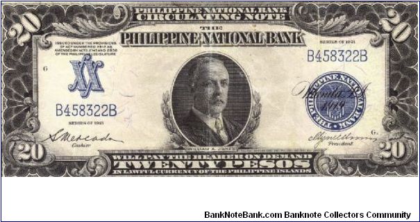 PI-55 1921 20 Peso Circulating Note. Banknote