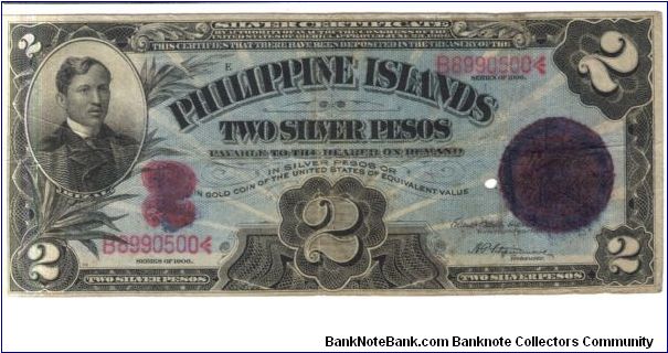 PI-32f 1906 Philippine Islands Two Silver Pesos note. Banknote