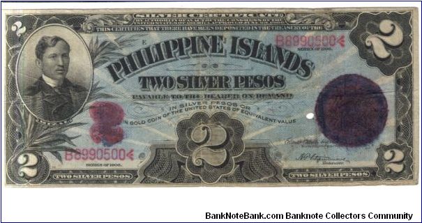 PI-32f 1906 Philippine Islands Two Silver Pesos note. Banknote