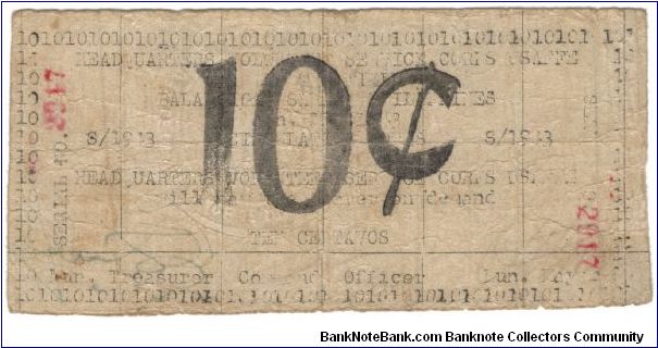 SMR-172 Philippine 10 cent note. Banknote