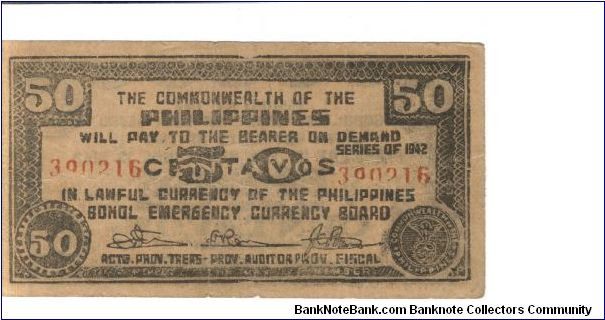 S-134e Bohol 50 centavos note. Banknote