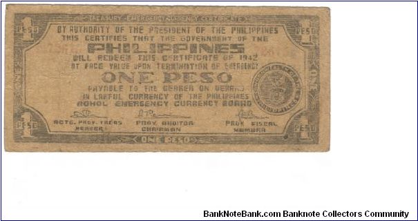 S-135e Bohol 1 Peso note. Banknote