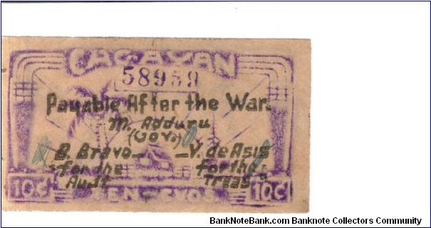 S-180 Cagayan 10 Centavos note. Banknote