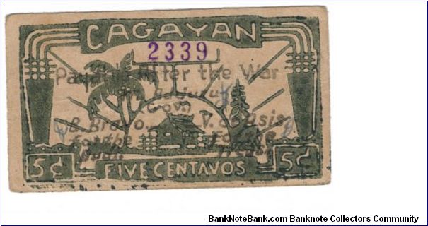 CAG-142 Cagayan 5 centavos note. Banknote