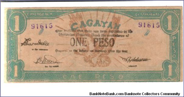 S-188 Cagayan Green 1 Peso note. Banknote