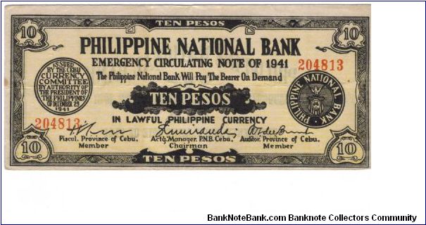 S-217b Cebu 10 Peso note. Banknote