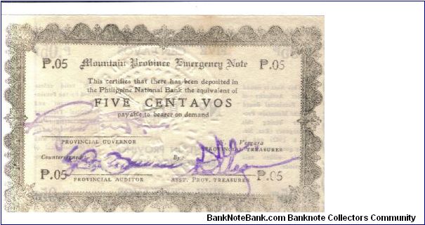 S-591 Misamis 5 centavos note. Banknote