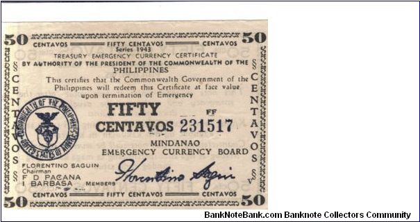 S-504 Mindanao 50 centavos note. Banknote