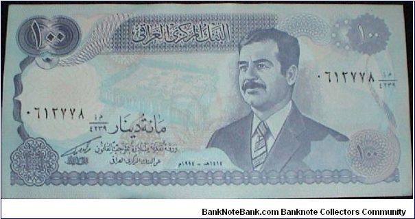 100 Dinars. Saddam Hussain. Banknote