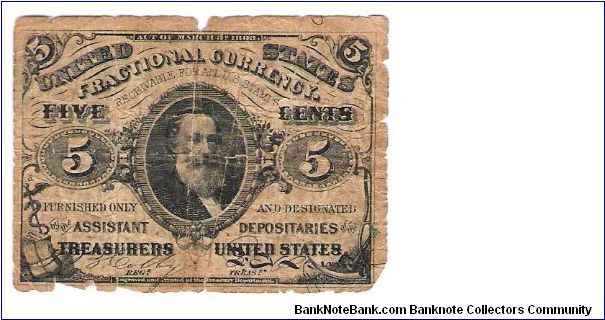 USA Fractional currency Third issue-five cents Spencer M CLArk SUper of national currency bureau put his face on the note w/out authorization Banknote
