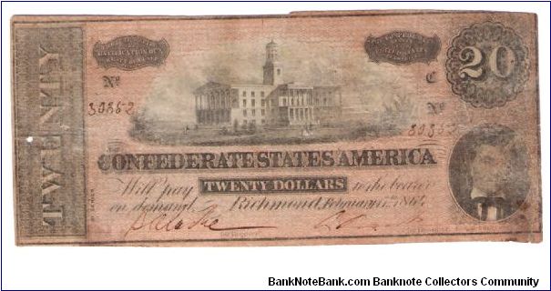 Confederate 20 dollar bill

#3035-2

hand signed and Numbered
And HAnd Cut Banknote