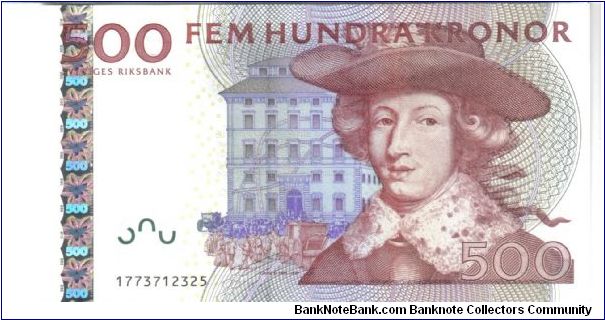 Sweden 2001 500 kroners, code 77. Nice hologram strip there and as well as being UNC. Banknote