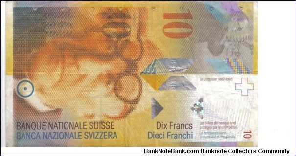 Switzerland 1995 10 francs. Well circulated. Banknote