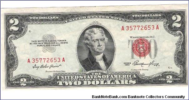 1953 USN red seal 2dollar Priest/humphrey Banknote