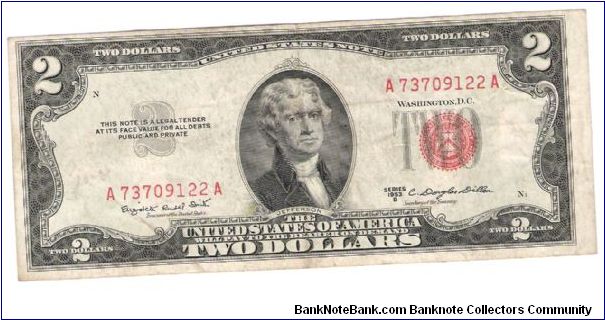 1953 B USN red seal Smith/ Dillion Banknote