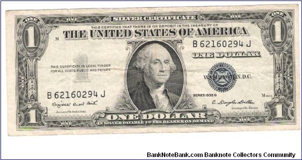 1935G silver certificate Smith/Dillon no motto Banknote