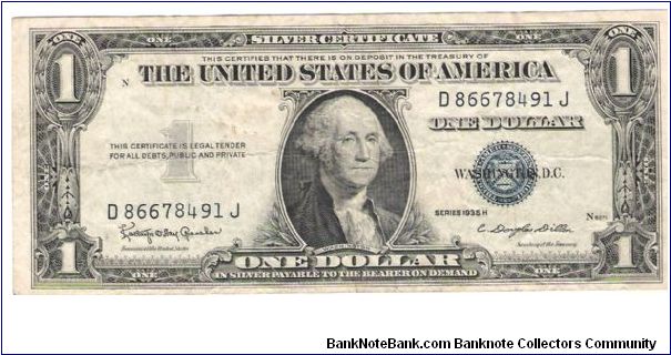 1935H Silver Certificate Granahan/Dillon WITH MOTTO IN GOD WE TRUST Banknote