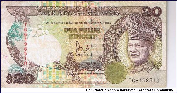 Malaysia 20 ringgit. Issued in 1989. Printed by Thomas de La Rue. Banknote