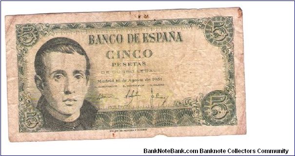 Cinco (5) pesatas Banknote