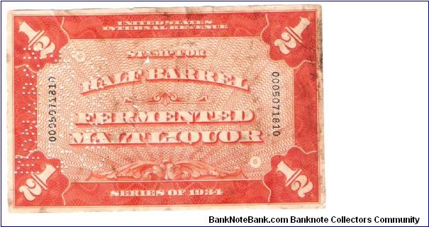 Half barrel of fermented malt liquor tav stamp IRS Banknote