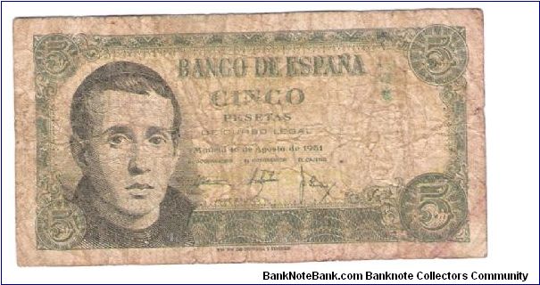 Spain 1951 
cinco Pesetas Banknote