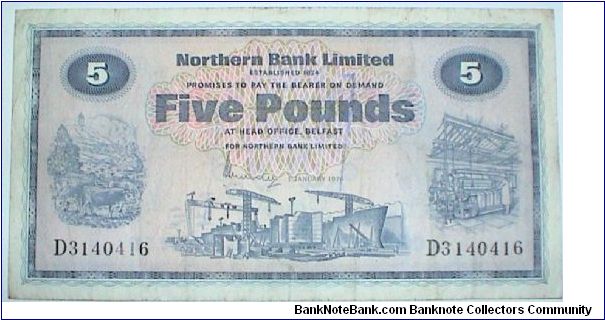 Northern Ireland. 5 Pounds. Northern Bank Limited.  Banknote