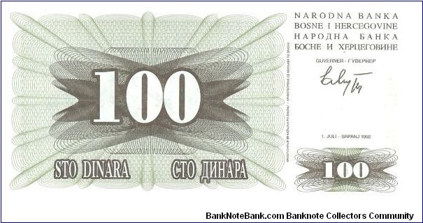 Banknote from Bosnia year 1992