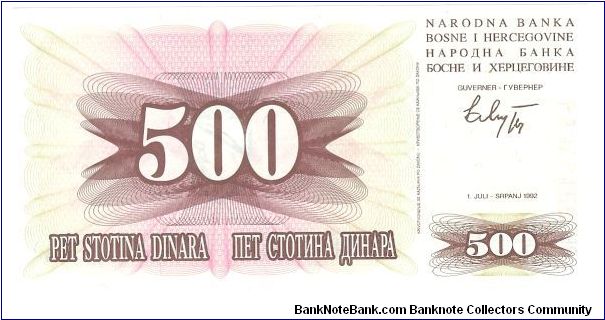 Banknote from Bosnia year 1992