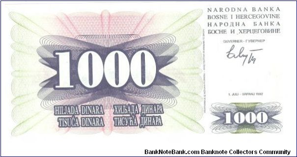 Banknote from Bosnia year 1992