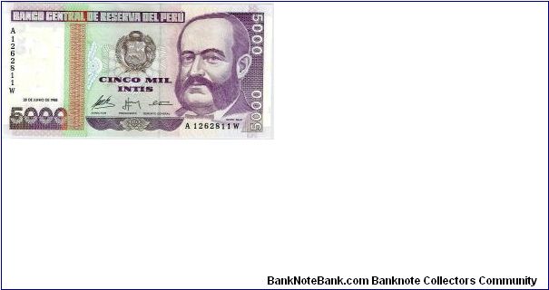 5000 intis..Portrait of, Miguel Grau Banknote