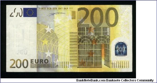 200 Euro.

Serial -S- prefix (Italy).

Iron and glass architecture on face and back.

Pick #6s Banknote