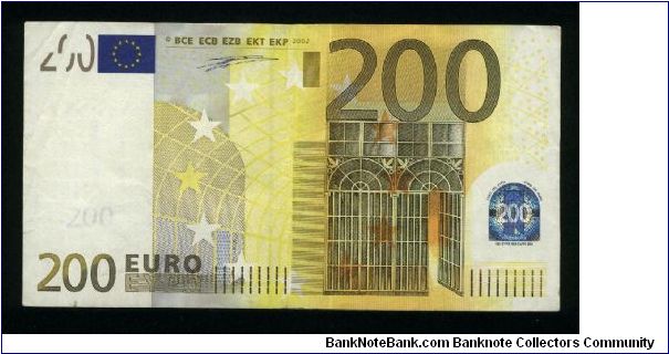 200 Euro.

Serial -X- prefix (Germany).

Iron and glass architecture on face and back.

Pick #6x Banknote