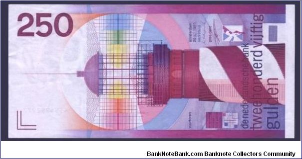 250 Gulden.

Issue 1986.

Lighthouse in vertical format on face; map and lighthouse on back.

Pick #98a Banknote