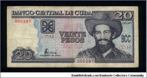 20 Pesos.

C. Cienfuegos at right; agricoltural scenes at left center on back.

Pick #118 Banknote