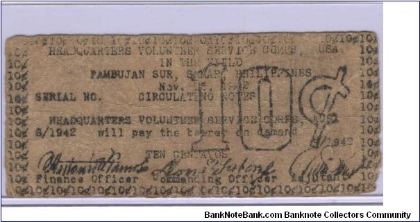 SMR-652 Samar 10 Centavos note. Banknote
