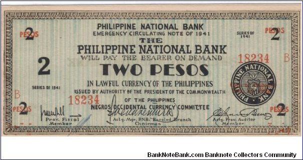 S-625a Negros Occidental 2 Peso note. Banknote