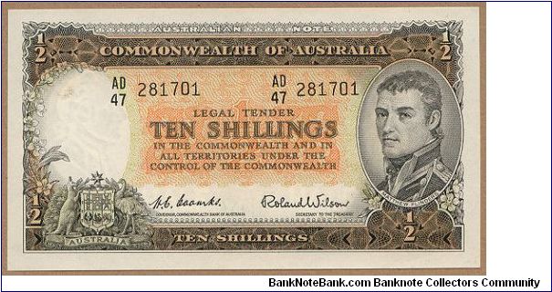 Australia 1954 Commonwealth Bank 10 Shillings Banknote
