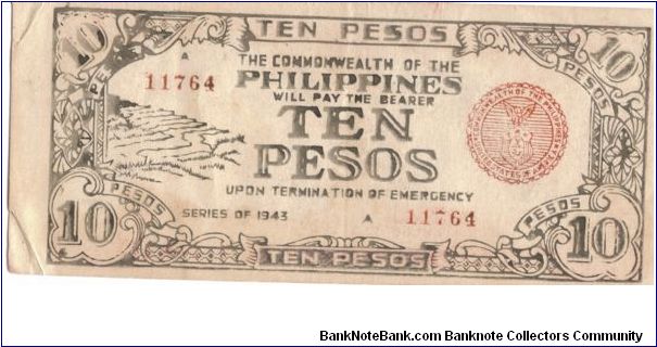 S-409 Rare Leyte 10 Peso note. Banknote