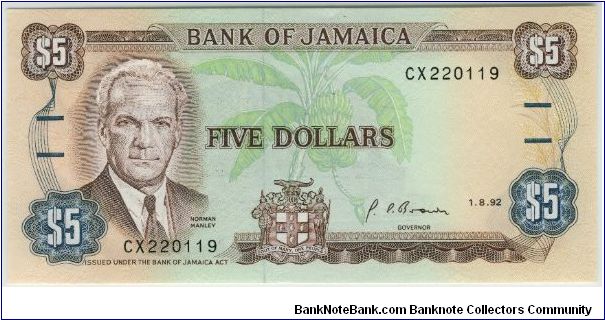 Jamaica 1992 $5. Special thanks to Linda Benes Banknote