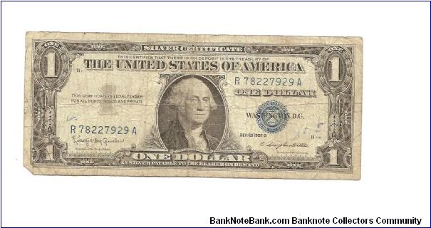 1957B Silver certificate also baught for $1.00 Banknote