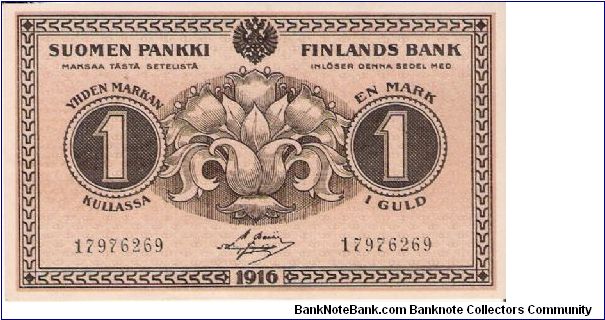 1 Markka 1916-1918, K.Basilier & L Hisinger-Jägerskiöld Banknote