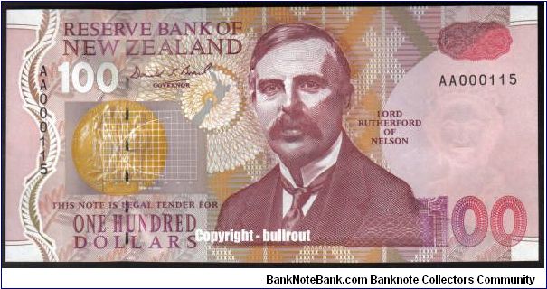 $100 Brash AA 000115 (First prefix) Banknote